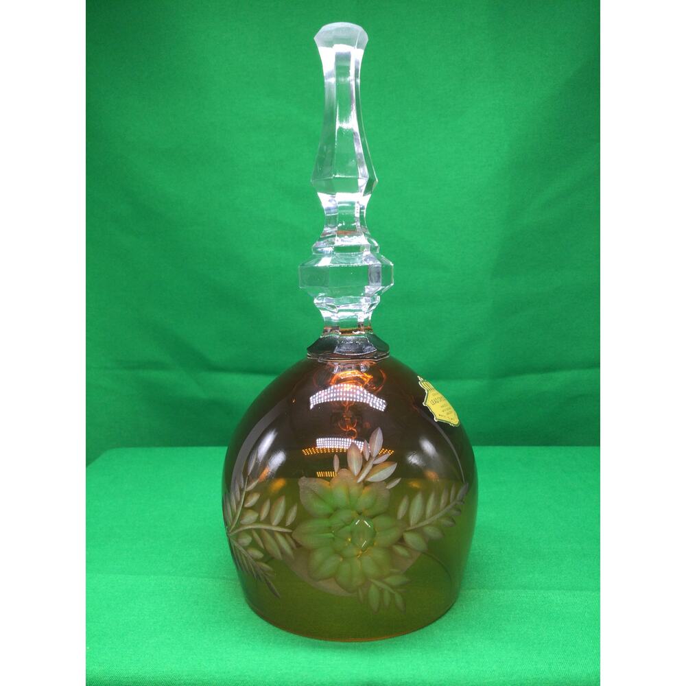 Vintage DOLFI West Germany Amber Lead Crystal Handcut Floral Pattern Bell